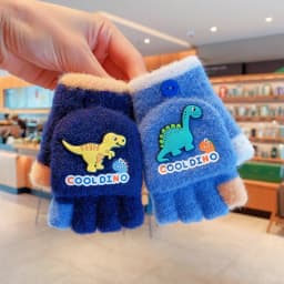 2-in-1 Flip Convertible Mittens Thick Fleece Lined Soft Fuzzy Plush Cute Snap Flip-Top Color Block Windproof Warm Gloves Boys