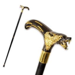 Black Gold Alloy Wolf Head Walking Cane with Curved Handle Detachable Cosplay Party Prop Decorative Walking Stick for Men And Wo