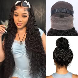 Smilegirl 230% Density Invisible Strap Deep Curly Wave 360 Full HD Glueless Wig 32 Inch Front Human Hair Wig Frontal Wig Wear and Go Daily Party Use