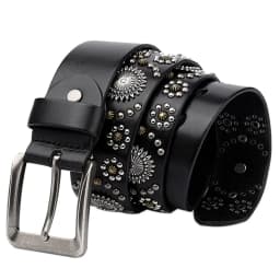 3.8CM Punk High Quality Men Belt Cowskin Genuine Leather Luxury Brand Pin Buckle Belt Metal Big Rivet Waist Jeans Strap