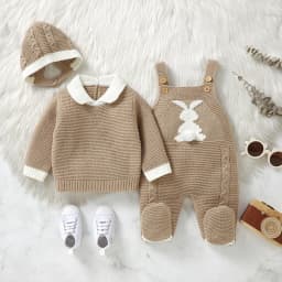 Baby Clothes Sets Winter Warm Knit 3pcs Infant Girls Sweaters Pullovers+Rompers+Hats Outfits Sets Autumn Toddler Boys Suits 0-9m