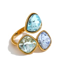 Yhpup 2026 Multi Color K9 Crystal Square Adjustable Ring for Women 18K Gold Color PVD Plated Shiny Exquisite Jewelry