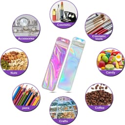 50pcs Long Iridescent Ziplock Bag Transparent Laser Plastic Seal Bags for DIY Jewelry Display Handicrafts Nail Eyelash Packaging