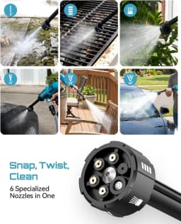 SEESII Electric High Pressure Washer Gun with 6-in-1 Nozzle & 27FT Hose 6 Gear Power Home Car Washing Water Spray Gun Handheld Power Cleaner for Makita 18V Battery Pin