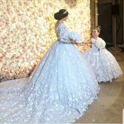 Customized Tulle With Long Sleeves White Mother Daughter Wedding Dress 2026 Ball Gown Floor Length Sweep Train Bridal Gown