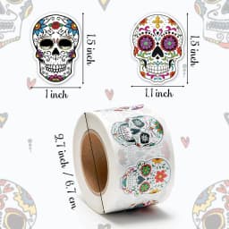 500pcs Skull Sticker Halloween Candy Skull Sticker Dia De Los Muertos Mexico Day of the Dead Sticker for Halloween Party Gift De