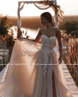 Customized Tulle Beach Scoop Neck Wedding Dress Applique Bride Gown Summer Holiday Boho Wedding Dresses Vestidos De Noiva