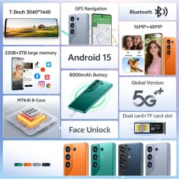 K-Touch C26 Ultra Mobile Phones Android 15 Smartphone 7.3 HD Cell Phone 22GB 2TB 8000mAh Face Unlock 5G Dual SIM 16+48MP Camera Cellphones For Men Women