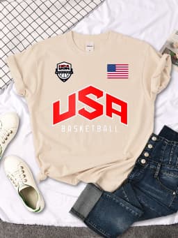 USA Basketball Flag logo Printed T-Shirts Women Summer Loose Fashion Short Sleeve O-Neck Casual Breathable Tops Tshirt Female
