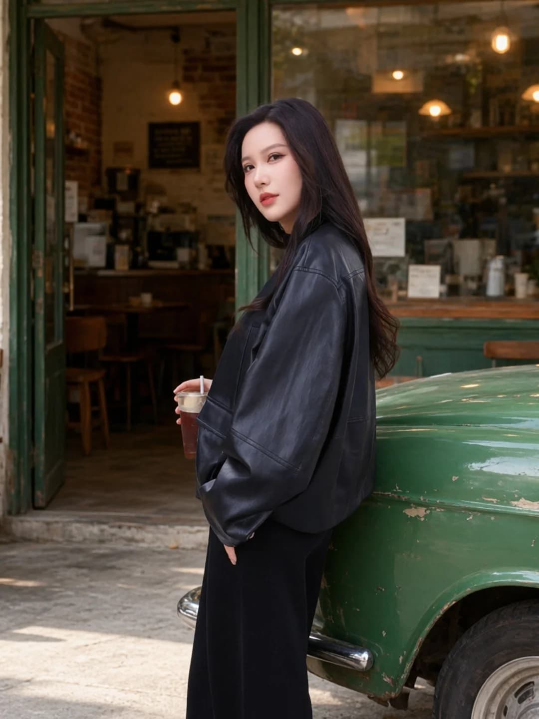 April 9th plus Size Women's Jacket Coat Large Zipper Leather Style Autumn Winter Fashion Korean Version Long Sleeve Coat