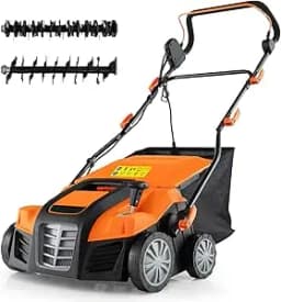 Electric scarifier & Lawn fan 41 cm, 15A 2-in-1 lawn scarifier with 3 steps height adjustment & 5 steps working depth