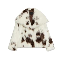 Winter New Women's Long Sleeve Collar Printed Artificial Fur Effect Jacket Casual Style Short Length Fashion Ladies Coat