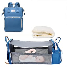 Foldable 3-in-1 Diaper Bag Backpack with USB Charge Waterproof Travel Bag Baby Bed And Changing Mat Included