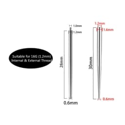 2PCS Internal & External Thread Steel Body Piercing Kit 14G (1.6mm) & 16G (1.2mm) Eyebrow Lip Ear Tongue Needle Tool
