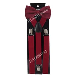 Suspenders Man Bowtie Solid Color Elastic PU Leather Suspenders For Man Belt Adjustable Straps For Wedding Bow Tie Accessories