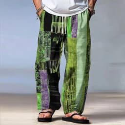2026 Men's Trousers Summer Beach Pants Drawstring Elastic Waist 3D Print Stripe Graphic Prints Geometry Comfort Casual Pants