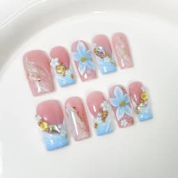 10Pcs 3D Green Flower Handmade Press on Nails French Fake Nails Wearable Stick-on Nails False Nail Uñas Накладные Ногти 네일팁