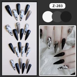 24PCS Dark Blue Butterfly Y2k False Nails Spicy Girls Gradient French Pointed Fake Nails Press On Long Stiletto Artificial Nails