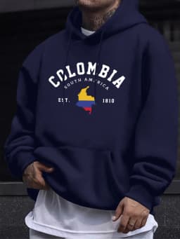 Colombia South America Est 1810 Print Mens Pullovers Fleece Autumn Hoodie Casual Comfortable Sweatshirt Basic Street Sportswear