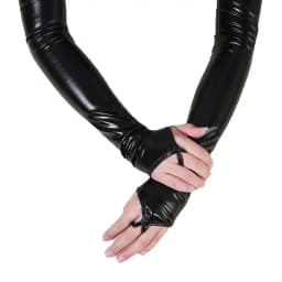 48cm Sexy Women Lacquer Leather Hook Finger Long Gloves Arm Sleeves Nightclub Pole Dance Stage Performance Cosplay Mittens