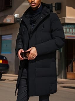 2026 Warm Hooded Mid-length Jacket Mens Casual Zip Up Cotton Padded Jacket Overcoat Autumn Winter Windbreaker Coats Men Clothing