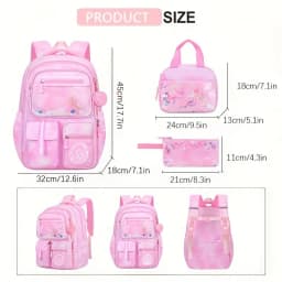 Girls 3Pcs School Backpack Set Sweet Cute Large Capacity Spine Protection Lightweight Children Primary Student Shoulder Bag
