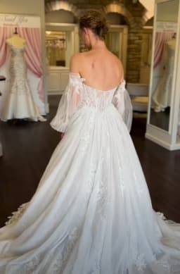 HAMMAH Fancy Strapless Wedding Dresses for Mariages Long Puff Sleeves Lacing up with Appliques Sweep Train Robe De Mariee