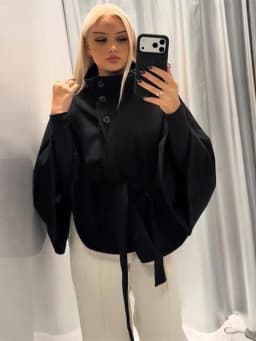 Women's Windbreaker Belted Cape Coat Oversized Jacket Stand Collar Top Autumn Single Breasted Loose Woolen Jackets Woman Clothes