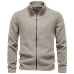 AIOPESON Men's Fleece Jacket Full Zip Stand Collar Solid Color Polar Fleece Outerwear Autumn Winter Outdoor Casual Light Coat