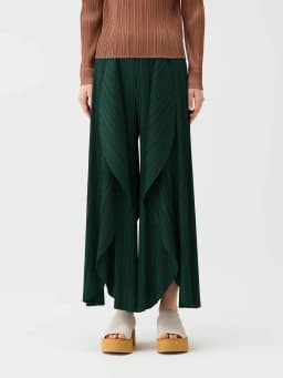 Miyake Pleated Elastic Waistband Flared Leaf Fold Pants