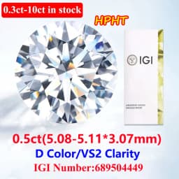 COSFIX 0.3-5ct Round Lab Grown Diamond HPHT IGI Certificate 3EX D/F Color VVS1 Clarity Diamond Gems