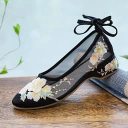 Veowalk Long Ankle Strap Summer Women Gauze Mesh Embroidered Ballet Flats Breathable Comfortable Walking Shoes for Elegant Lady