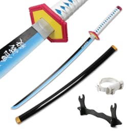 Anime Katana 104cm Giyuu Blue Role-playing Weapons Props with Sword Holder and Belt 1: 1 Replica Japanese Samurai Sword