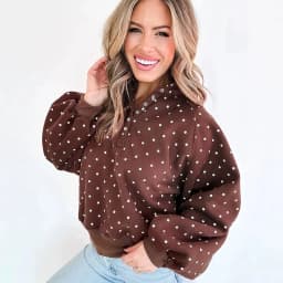 Women Polka Dot Sweatshirt Half Zip Pullover Oversized Loose Fit Long Sleeve Casual Tops Autumn Winter Streetwear