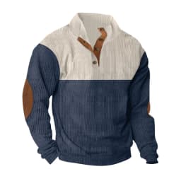 Men's Hoodies Spring And Autumn Corduroy Casual Patchwork Stand Collar Button Sports Hoodie Man Clothing