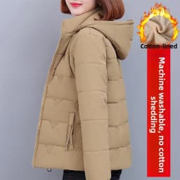 Women's Short down Cotton Jacket Warmth Outerwear Winter Coat plus Size Fluffy Coat Slimming Thickened Long Sleeve Zipper