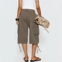 Women Y2K Cargo Bermuda Shorts Low Waist Drawstring Hem Loose Fit Multi Pocket Aesthetic Camouflage Denim Shorts Streetwear