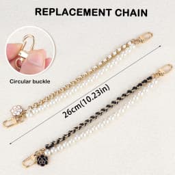 Pearl Bag Extender Chain Wallet Double Chain, Metal Purse Extender Strap PU Leather Handle Replacement for Handbags Purse