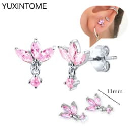 925 Sterling Silver Needle Pink Crystal Heart Hoop Earrings for Women Fashion Geometric Pendant Earrings Luxury Jewelry Gifts