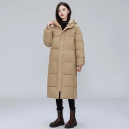 Winter Long Puffer Coat for Women Hooded Quilted Windproof Warm Zip Up Outerwear Russian Cold Weather Snow Jacket Over Knee Cozy