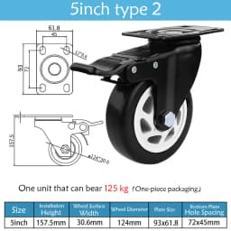 1.5-5 Inch Polyurethane Swivel Caster M6/M8-M12 Screw For Furniture Wheel Caster Wheels 360° Caster Wheel Industrial With Brake