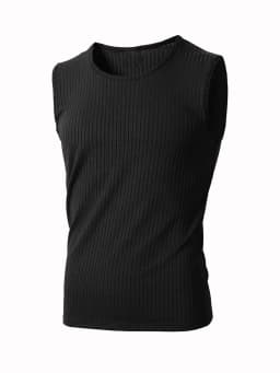 Men's Vertical Ribbed Sleeveless Tank Top Stretch Crew Neck Breathable Athletic Gym Workout Casual Summer Vest Tops
