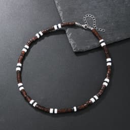 Boho Beaded Necklace for Men New Natural Coconut Shell Turquoises Wood Bead Chain Necklace Men's Fashion Neck Jewelry