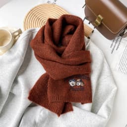 Fresh and Sweet New Winter Knit Wool Small Scarf for Women High - end Dog Embroidery Japanese - Korean Simple Matching
