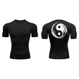 Yin Yang Sword Print Short Sleeve Compression Shirts for Men Summer Athletic Quick Dry T-shirts Gym Workout Running Tees Tops