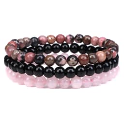 Kirykle Natural Stone Bracelet Sets 3Pcs/set Obsidian Hematite Tiger Eye Beads Bracelets Men for Health Protection Soul Jewelry