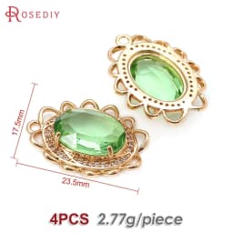 18K Gold Color Brass Zircon Glass Oval Shape Connect Charms Pendants High Quality Diy Jewelry Accessories Making Materials