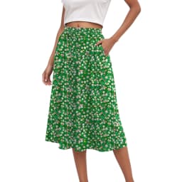 Summer Long Maxi Skirt Women's Elegant Mini Floral Pleated Skirts High Waist A Line Below Knee Casual Skirts With Pockets