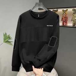 Plus Size Men Autumn Sweatshirt Embroidered Lettering Spliced Design Trendy Patchwork Color Block Crew Neck Casual Top170kg 10XL