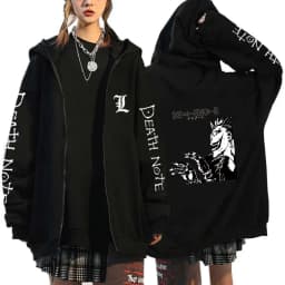 Japan Anime Death Note Zip Up Hoodies Gothic Men's Cartoon Misa Amane L Ryuk-Graphic Streetwear Black Fleece Zipper Jacket Coats